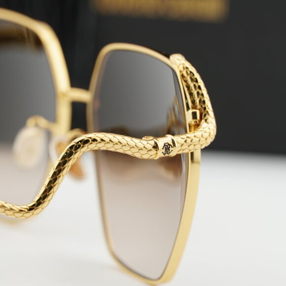 Roberto Cavalli SRC035M 0400 Geometric Sunglasses - Gold/Brown main image 9